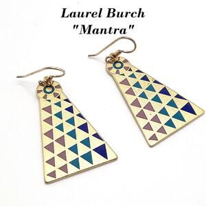 Laurel Burch Geometric Long Earrings, Gold Filled Ear Wires, 1980s Vintage